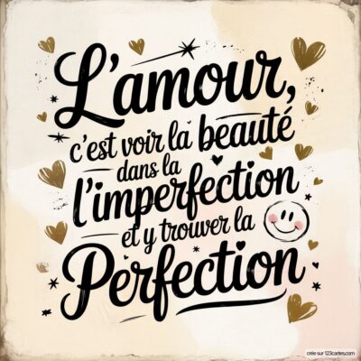 Citation sur fond doux : L'amour, c'est voir la beauté dans l'imperfection et y trouver la perfection.