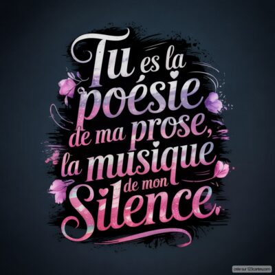 Texte rempli de passion et de poésie sur fond sombre, exprimant l'amour à travers les mots : Tu es la poésie de ma prose.
