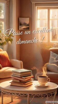 Une pièce chaleureuse avec un salon confortable, une tasse de café fumant et une pile de livres sur une table basse.
