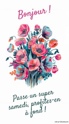 Bouquet de fleurs aux teintes vives, comprenant des coquelicots et des anémones, sur fond blanc pour célébrer le samedi.