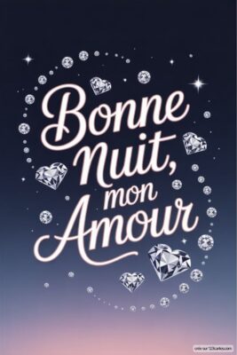 Texte décoratif avec Bonne Nuit, mon Amour entouré de cœurs et d'étoiles.