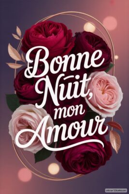 Roses rouges et roses avec le texte Bonne Nuit, mon Amour sur fond flou.