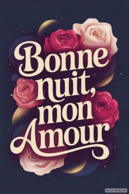 Texte stylisé Bonne nuit, mon Amour avec des roses décoratives.