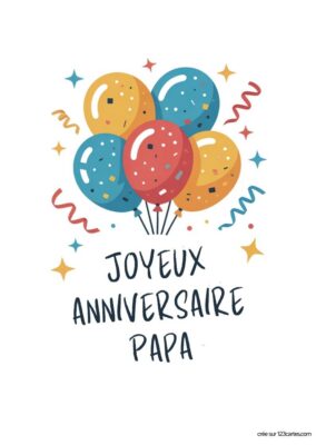 Un bouquet de ballons ronds, aux nuances vives, surplombe des confettis et des étoiles, célébrant un anniversaire festif.