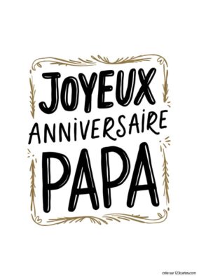 Illustration montrant les mots Joyeux Anniversaire en grandes lettres, encadrés par des motifs simples et élégants.