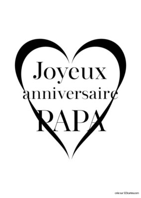 Illustration d'un grand cœur stylisé avec le texte Joyeux anniversaire en haut et PAPA au centre. Design élégant et minimaliste.