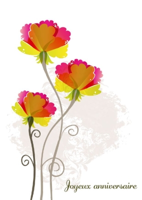 Fleurs stylisées aux couleurs vives, accompagnées de l'inscription Joyeux anniversaire.