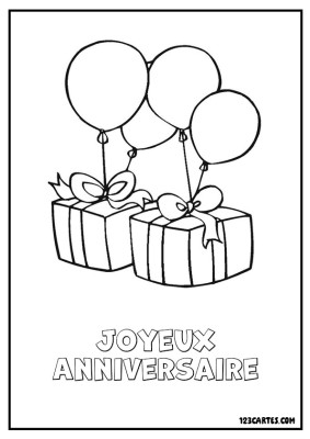 Deux boites cadeaux avec des ballons attachés flottant au-dessus.