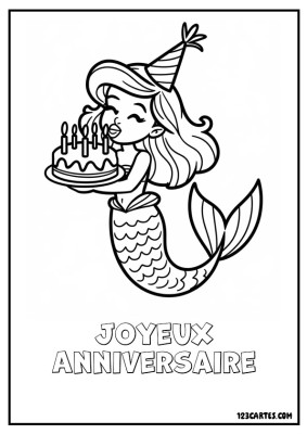 Sirène nageant et soufflant les bougies d’un gâteau.