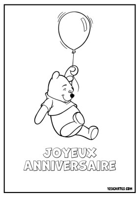 Winnie l'ourson tenant un ballon et semblant flotter dans les airs.