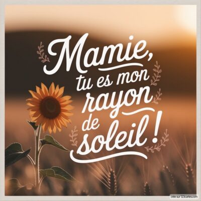 Carte virtuelle pour la fête des grands-mères avec un tournesol et le message 'Mamie, tu es mon rayon de soleil !'