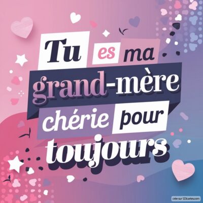 Carte virtuelle pour la fête des grands-mères avec un message affectueux sur fond dégradé de rose et violet.