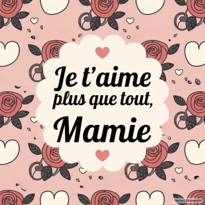 Carte virtuelle pour la fête des grands-mères, avec roses et cœurs, exprimant Je t’aime plus que tout, Mamie.