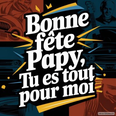 Carte virtuelle colorée pour la fête des grands-pères, avec le message Bonne fête Papy, Tu es tout pour moi en gros caractères.