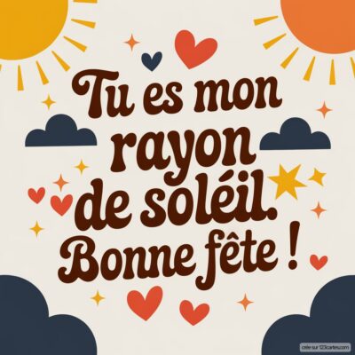 Carte de fête des grands-pères avec le message Tu es mon rayon de soleil. Bonne fête ! sur fond coloré.