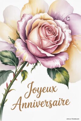 Rose rose et mauve avec pétales jaunes sur fond blanc. Tige verte et feuilles. Gouttes d'eau sur les pétales.