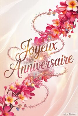 Fleurs roses et blanches ornent un fond clair et vaporeux. Des motifs scintillants entourent les fleurs. Image joyeux anniversaire femme, style floral et romantique.