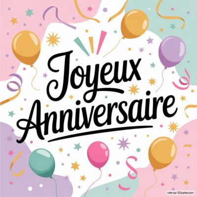 Ballons et confettis colorés sur fond blanc et pastel avec écrit «Joyeux Anniversaire». Vœux joyeux anniversaire femme.