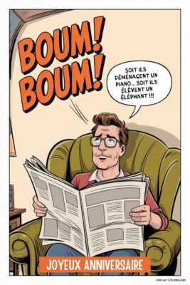 Homme lisant journal, l'air perturbé, sur fond beige avec 