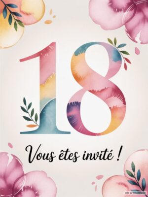 Numéro 18 décoré de fleurs sur fond clair.