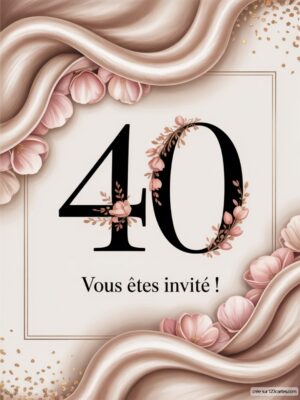 Le chiffre 40 décoré de fleurs sur un fond doux, avec des drapés en tissu élégant.