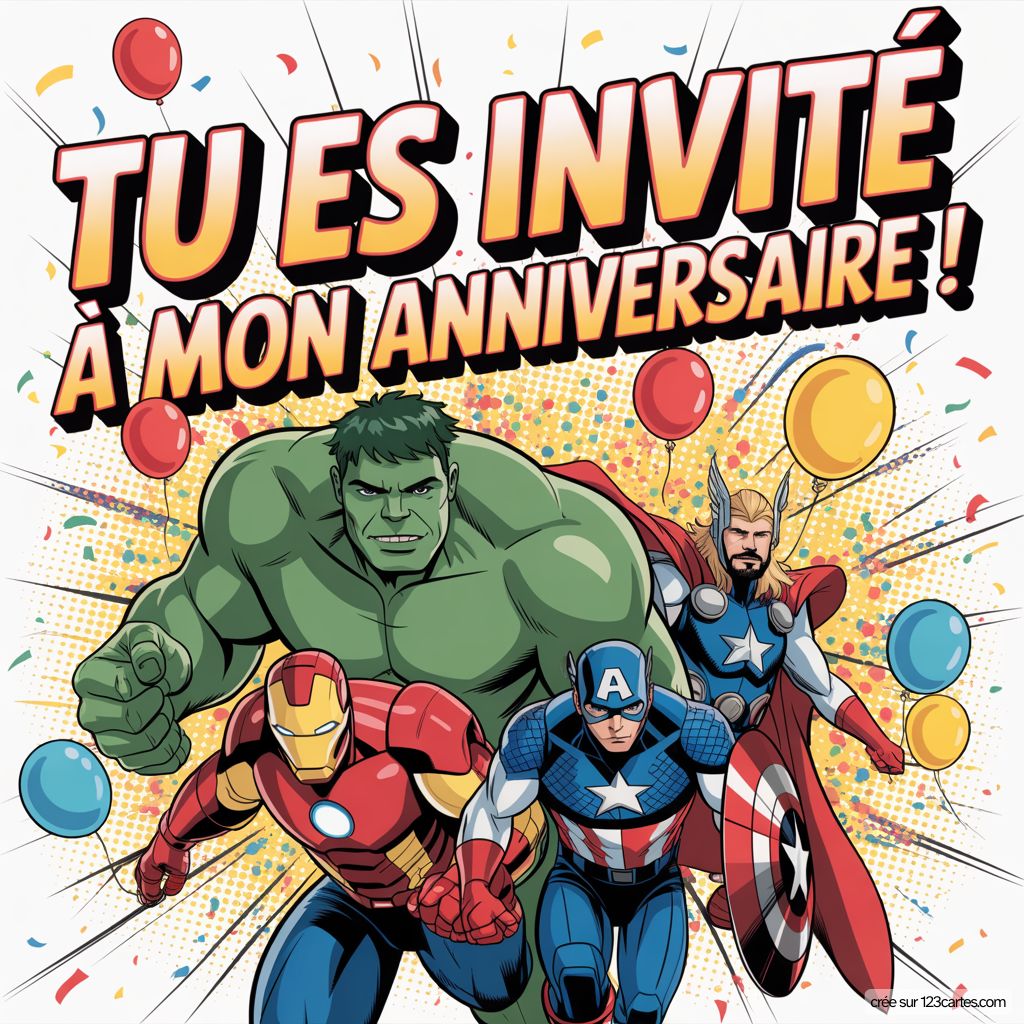 Carte Invitation Anniversaire Avengers