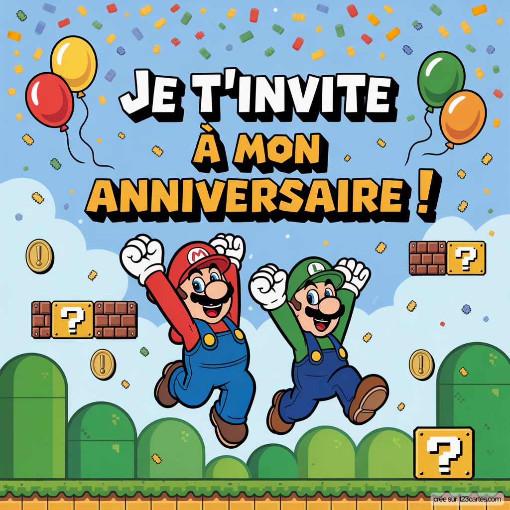 Carte Invitation Anniversaire Mario Virtuelle