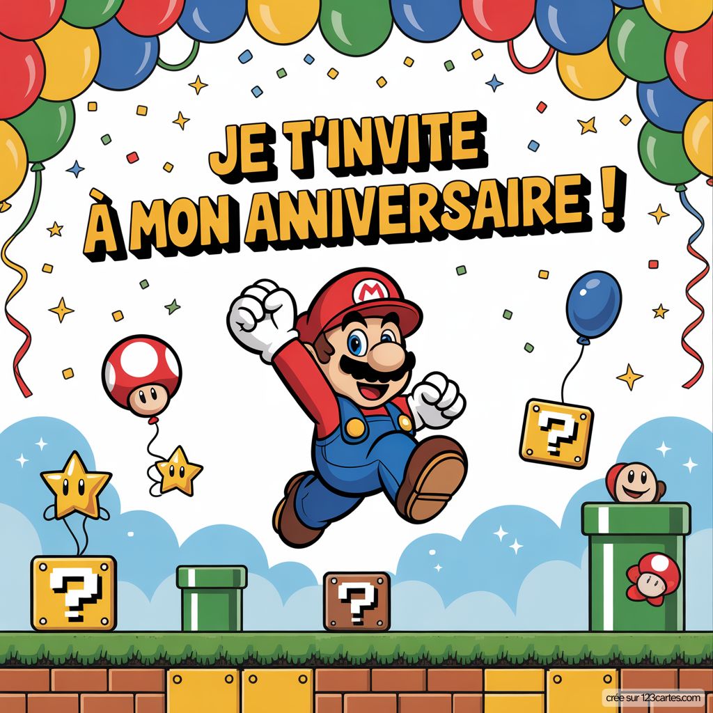 Invitation Anniversaire Virtuelle Mario Gratuite
