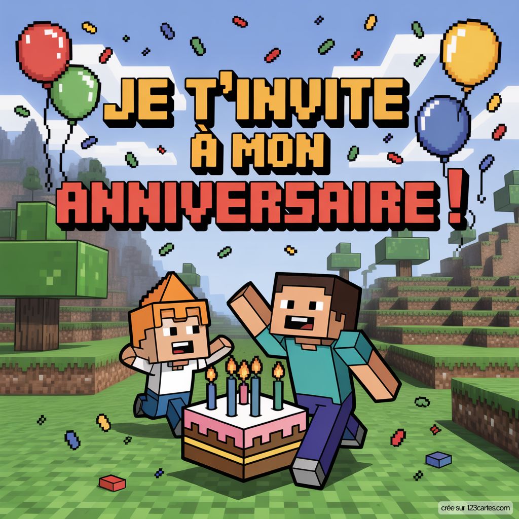 Invitation Anniversaire Virtuelle Minecraft