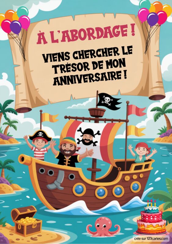 Invitation Anniversaire Pirate Tresor Bateau