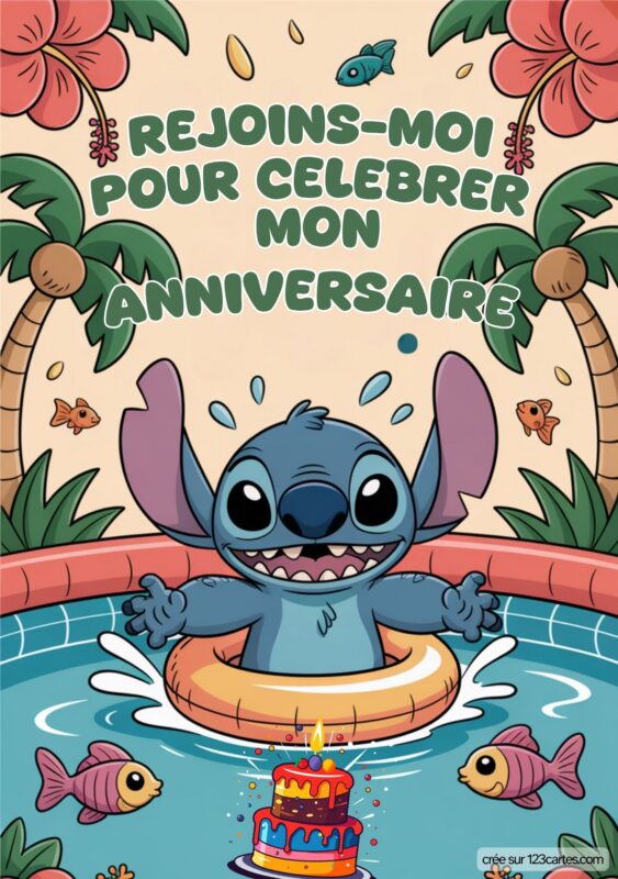 Invitation Anniversaire Stitch Piscine