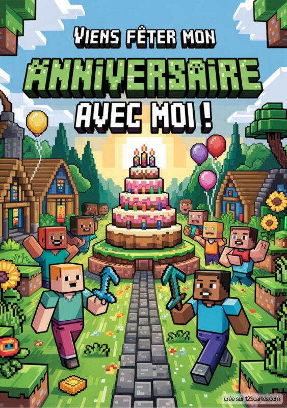 Invitation Anniversaire Theme Minecraft