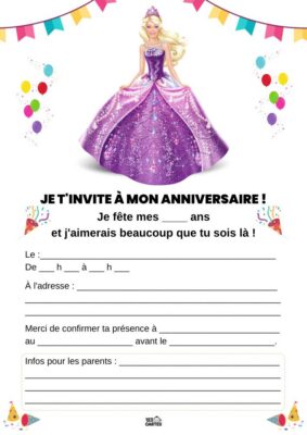 invitation thème anniversaire barbie à imprimer