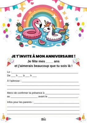 invitation anniversaire piscine pour filles