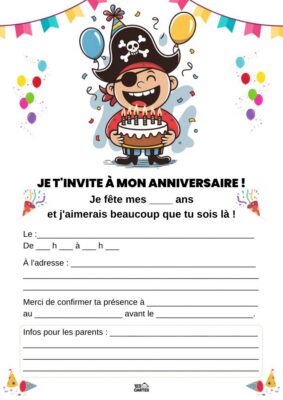 thème pirates invitation anniversaire gratuite