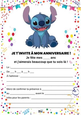 Invitations anniversaire à imprimer Stitch