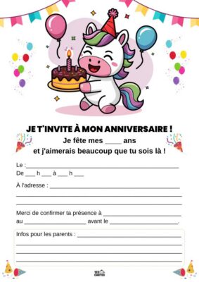 licorne invitation anniversaire gratuite