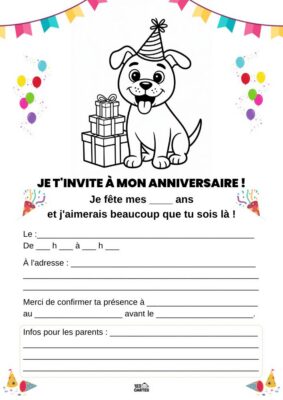 invitation anniversaire simple chien coloriage