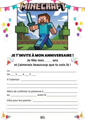 invitation à imprimer thème minecraft