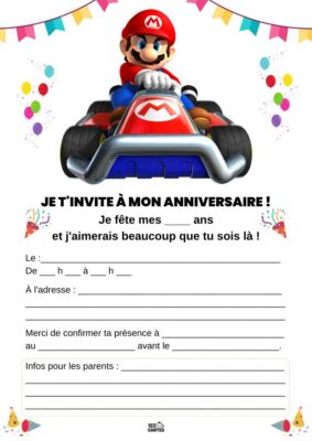 invitation anniversaire mario kart gratuite