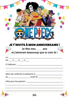 invitation anniversaire thème pirates one piece