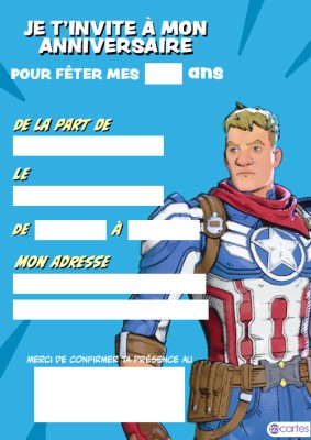 carte invitation d'anniversaire Capitaine Jones de Fortnite