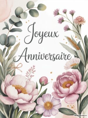 Carte virtuelle anniversaire avec fleurs délicates, ambiance douce et couleurs pastel.