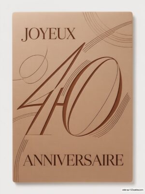 Carte virtuelle anniversaire 40 ans avec design élégant en tons beige et marron, typographie stylisée.