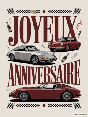 Carte virtuelle anniversaire hommes, voitures vintage.