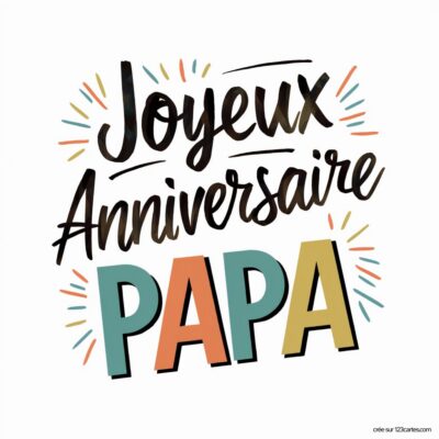 Carte d'anniversaire colorée avec les mots « Joyeux Anniversaire » en lettres stylisées et 