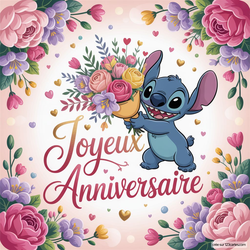 Belle Carte Anniversaire Stitch