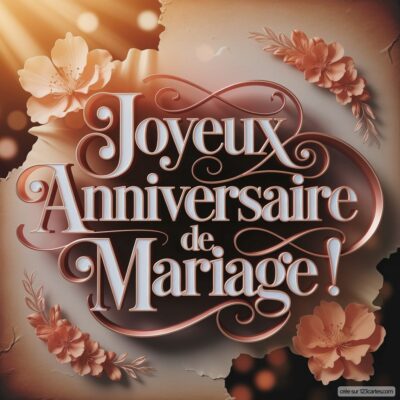 Carte virtuelle d'anniversaire de mariage avec la mention Joyeux Anniversaire de Mariage ! et des fleurs décoratives.