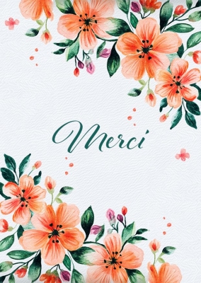 Illustration florale délicate sur fond blanc, avec des fleurs en aquarelle de couleur pêche et des feuilles vertes.