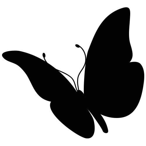 Silhouette d'un papillon noir, représenté avec des ailes aux formes arrondies et symétriques.